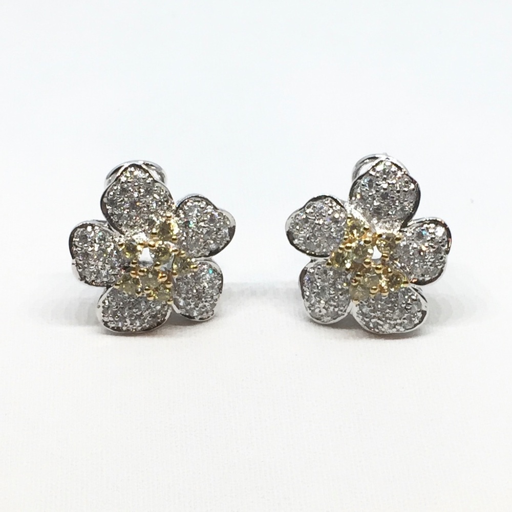Sterling Silver and Crystal Flower Earrings
